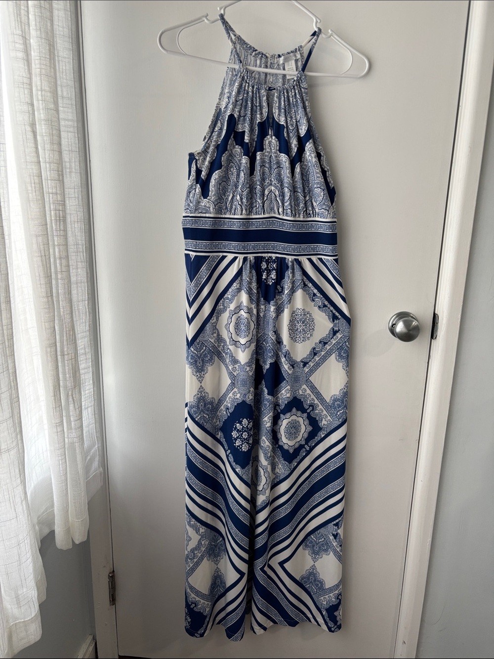 London Times Blue and White Printed Sundress